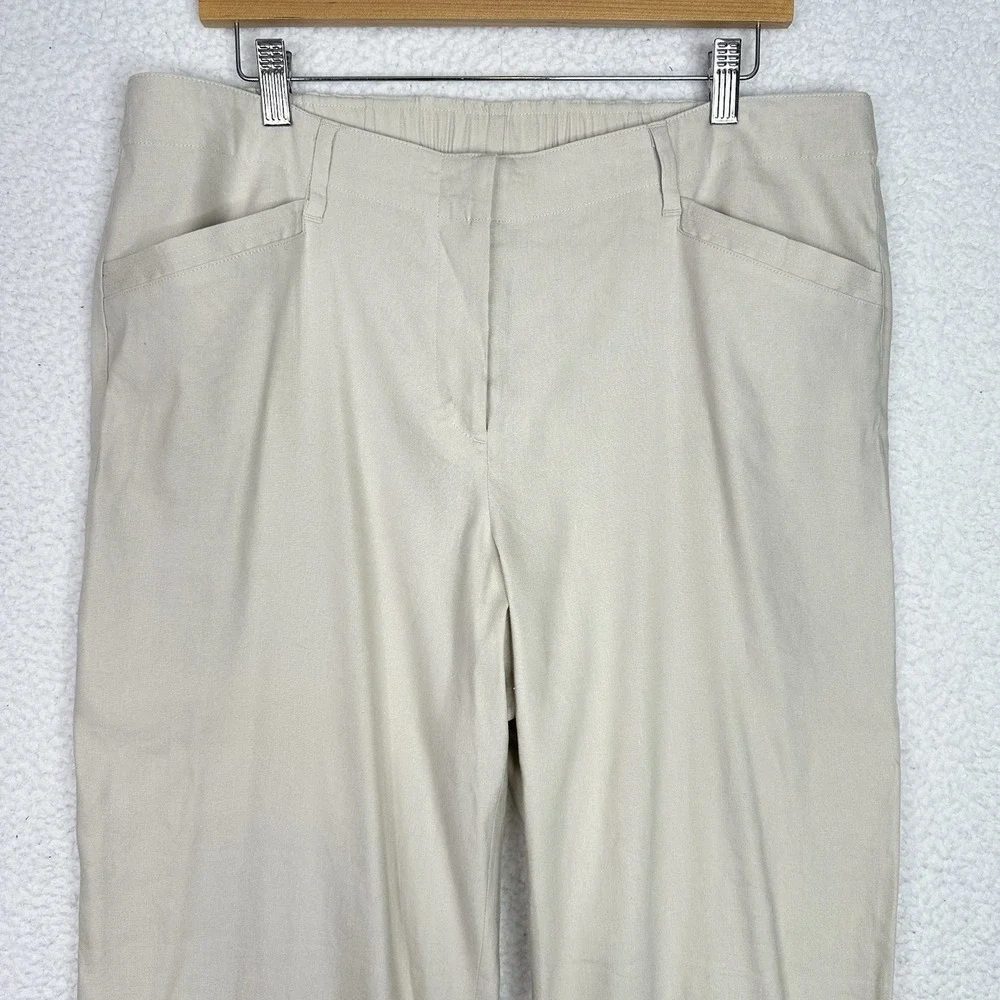 J‎ Jill Linen Stretch Pants Womens 16 Beige Pull On Elastic Back Straight Leg